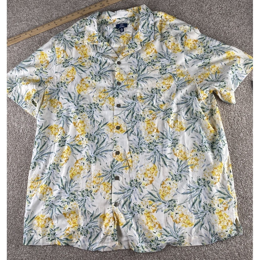 George All Over Pineapple Print Shirt Mens 3XL Pocket Rayon Beach Preppy Money - Picture 3 of 9